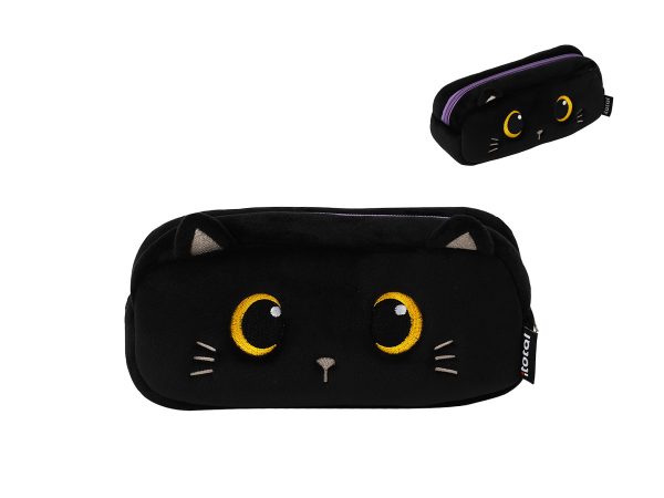 astuccio in peluche con zip gatto nero