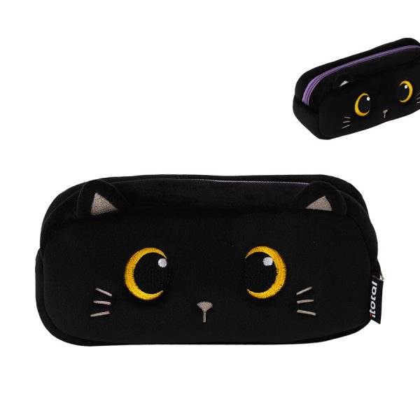 astuccio in peluche con zip gatto nero