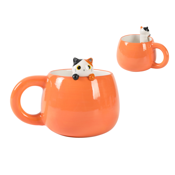 tazza con charm in ceramica gatto arancione a macchie