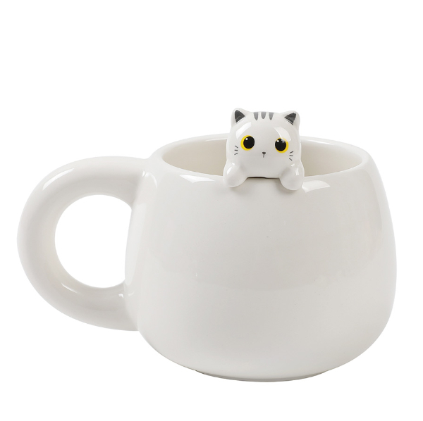 tazza in ceramica con charm gatto bianco