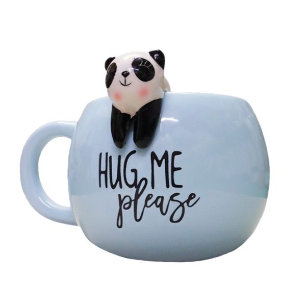 tazza con panda e scritta hug me please