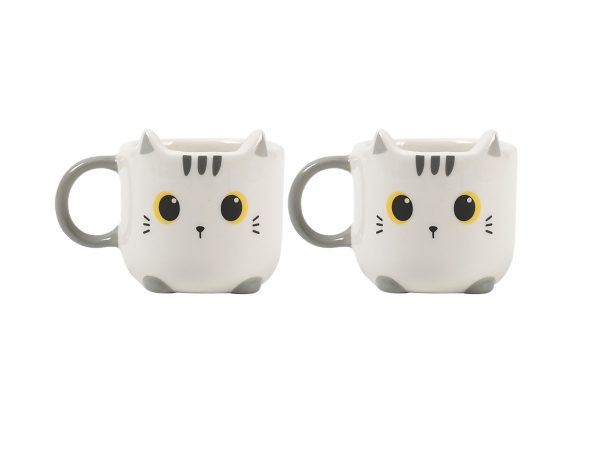 set 2 tazzine in ceramica gatto bianco i-total