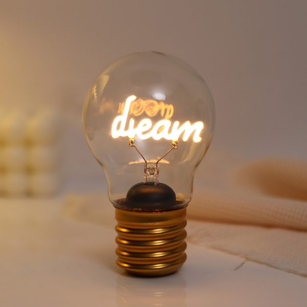 lampada a forma di lampadina con scritts dream