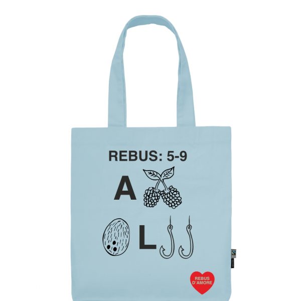 shopper in cotone azzurro pastello rebus d'amore amore coccolami