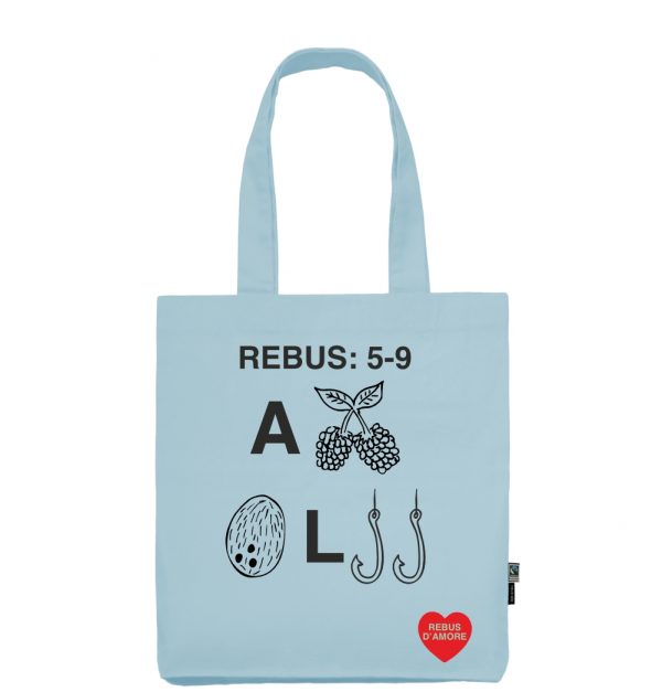 shopper in cotone azzurro pastello rebus d'amore amore coccolami