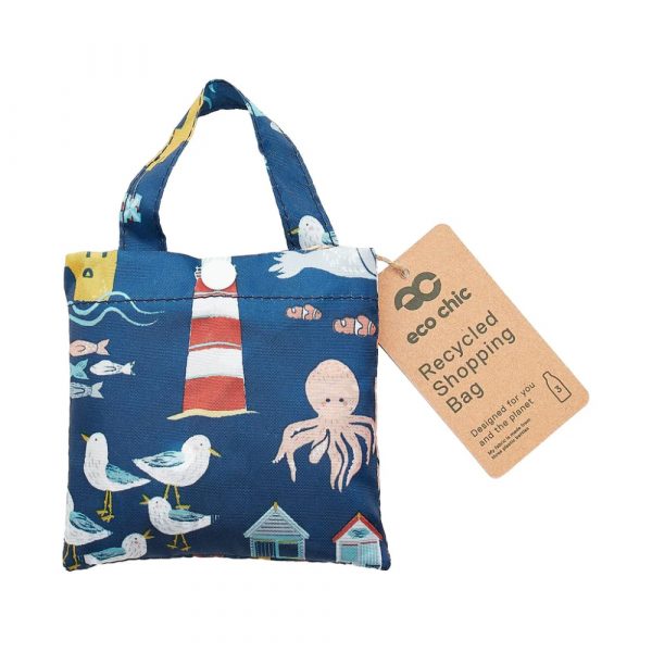 shopper con soggetti marini blu richiudibile