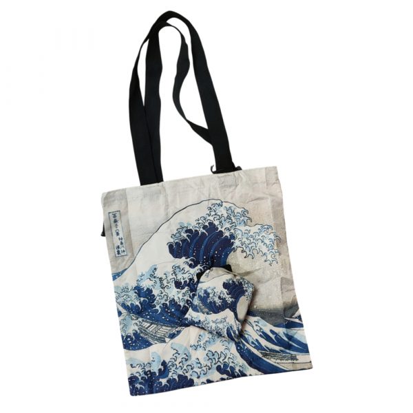 shopper manici lunghi in poliestere con stampa de La grande onda si Katsushika hokusai