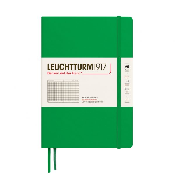 notebook con copertina rigida verde ed elastico a quadretti