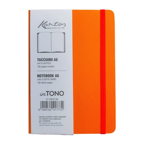 taccuino a6 arancione con pagine a righe